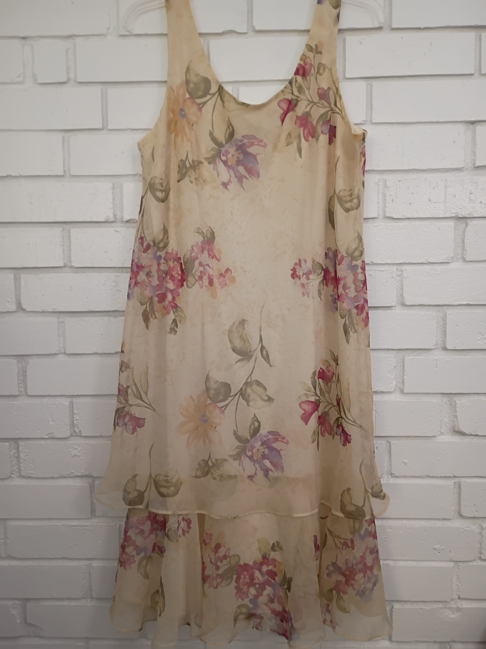 J.B.S. Floral Sheer Slip Dress in Cream and Pink Size 16P